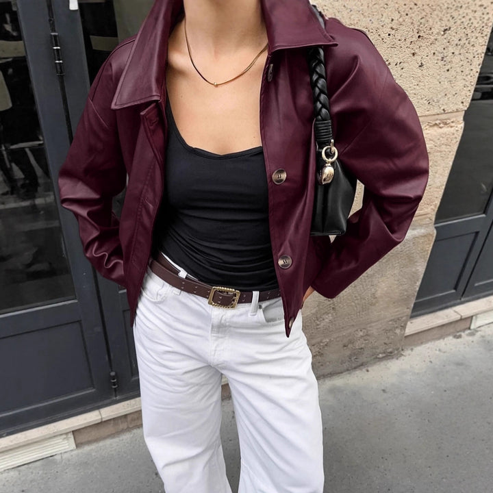 Synthetic leather jacket for women with a chic design and elegant details Lune London