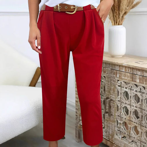 Elegant high-waisted pants for women with decorative pleats and practical pockets Lune London