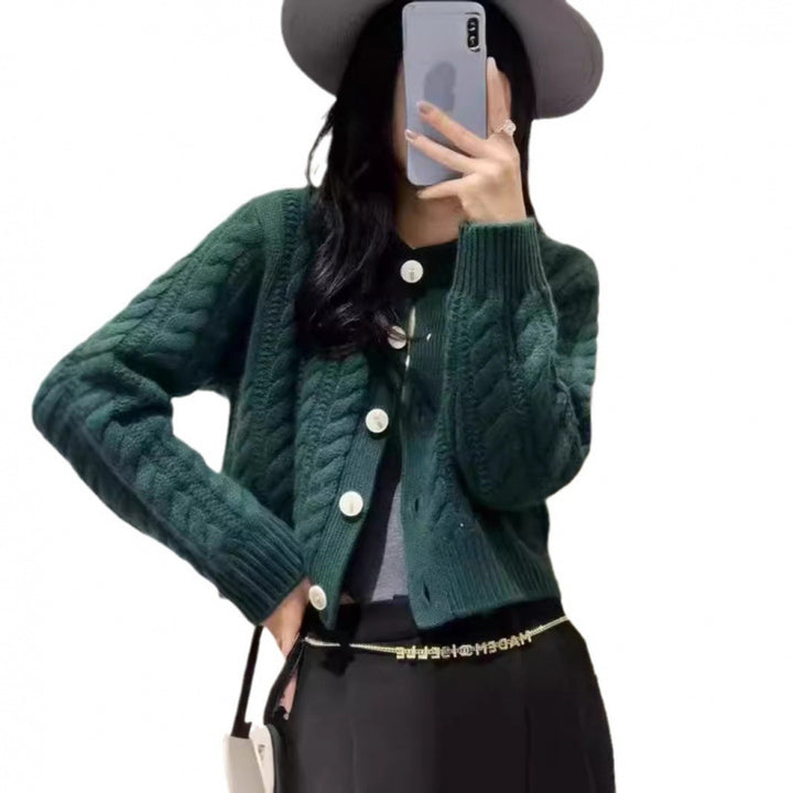 Ladies thick knit cardigan with decorative buttons and special braids pattern Lune London
