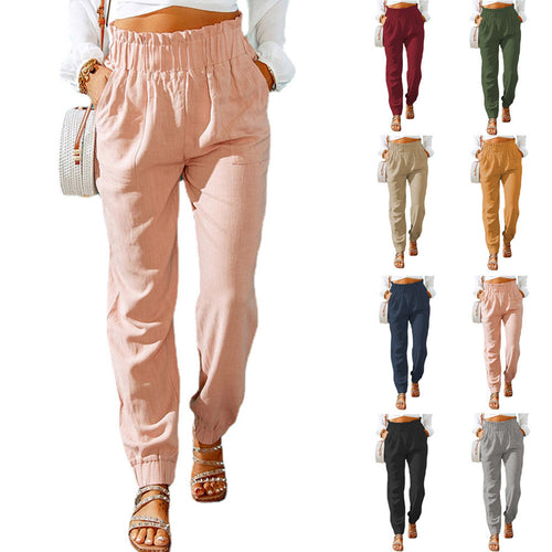 Light cotton pants for women with elastic waist and practical pockets Lune London
