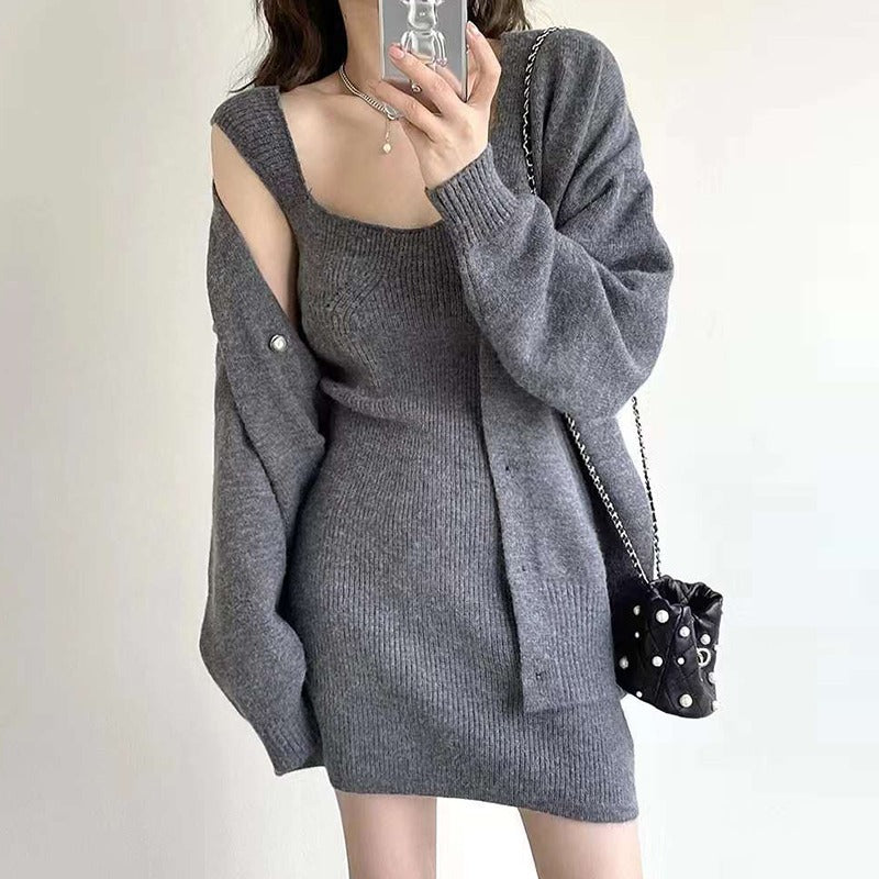 Knit dress for women with a fine rib pattern and an asymmetrical cut Lune London