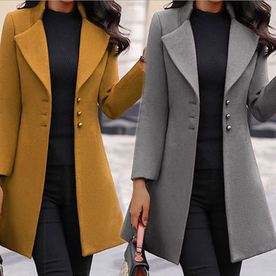Elegant women's wool coat with stylish notched collar and double-breasted buttons Lune London