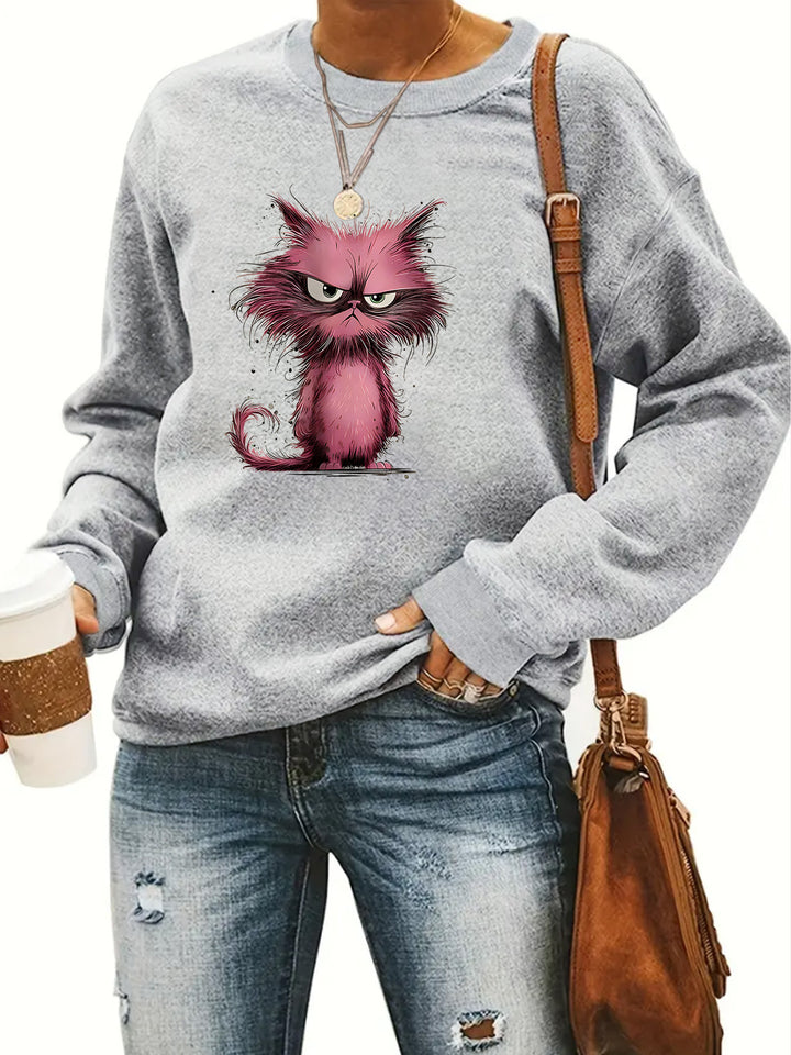 Sweatshirt pour femmes avec motif de chat créatif Chic & Stil