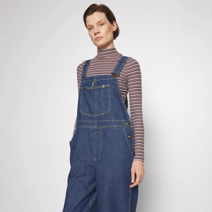 Ladies denim overalls with wide legs and adjustable straps Lune London