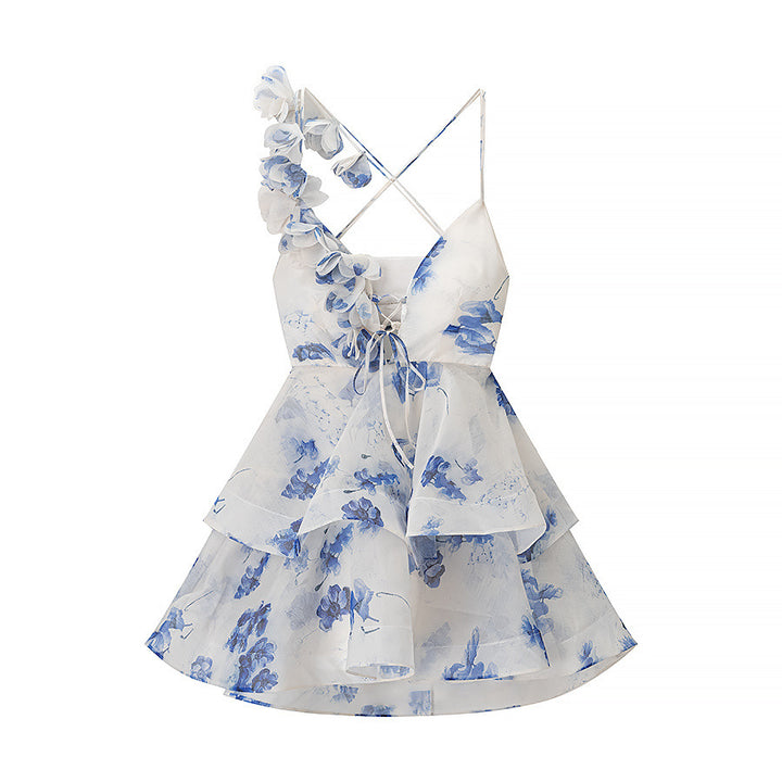 Maxi dress for women with asymmetric cut and playful ruffle design Lune London