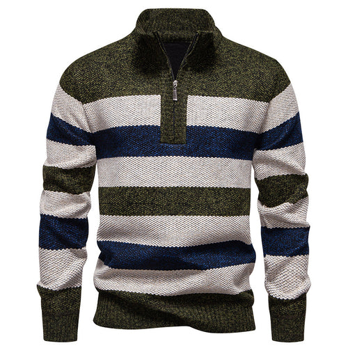 Fashionable knitted pullover for men with half-zip closure and striped pattern Lune London