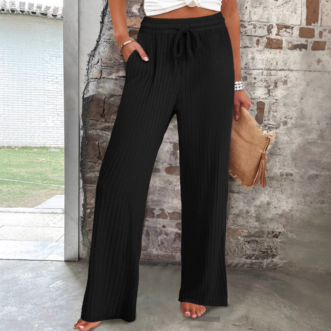 Soft ribbed pants for women with elastic waistband and practical pockets Lune London