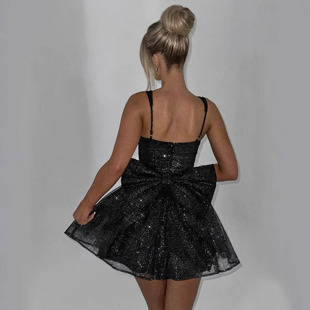 Women's festive cocktail dress with shimmering bodice and wide skirt Lune London