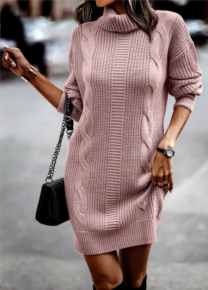 Knitted dress for women with high collar and cord pattern Lune London