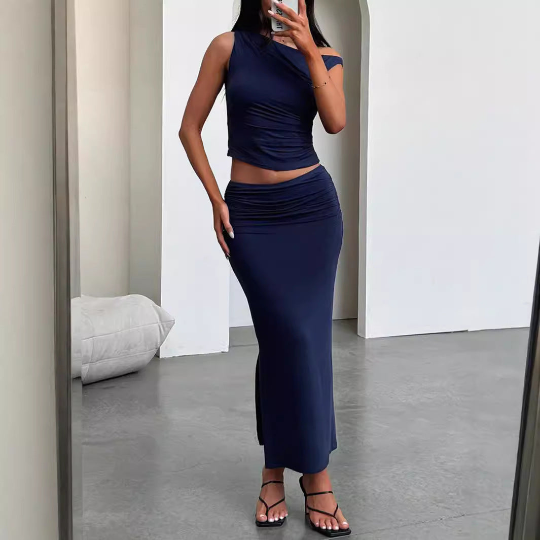 Women's Stylish Set with Asymmetrical Top and Long Skirt Lune London