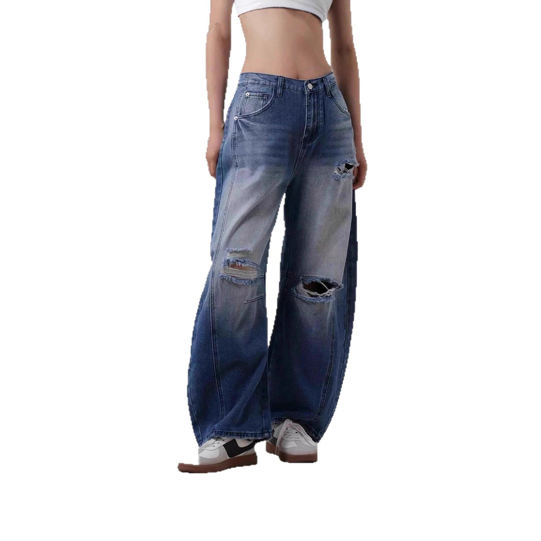Ladies wide-cut destroyed jeans Lune London