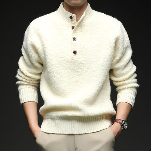 Men's sweater with textured surface and practical button closure Lune London
