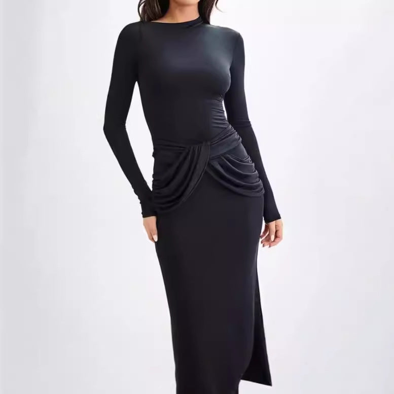 Ladies Elegant Maxi Dress with Chic Decorative Draping and Style