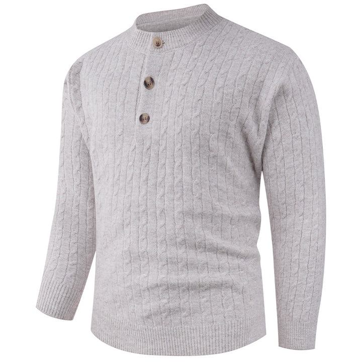 Chunky knit sweater for men with modern shawl collar and button details Lune London