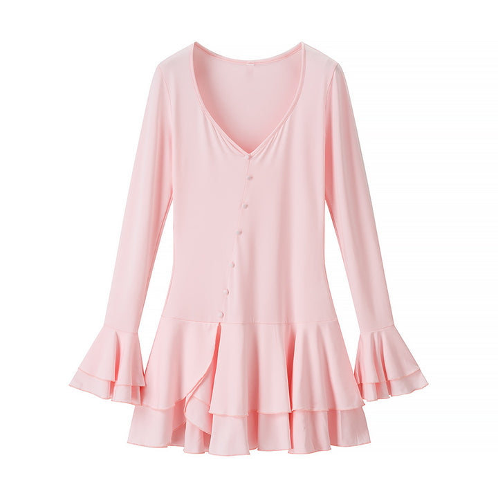 Shirt dress for women with a voluminous ruffle trim and an elegant button detail Lune London