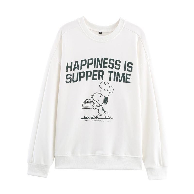 Casual women's sweatshirt with unique Snoopy print and round neck Lune London
