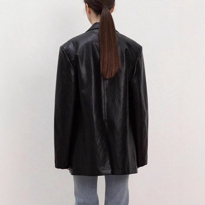 Veste blazer en cuir synthétique surdimensionnée pour femmes Chic & Stil