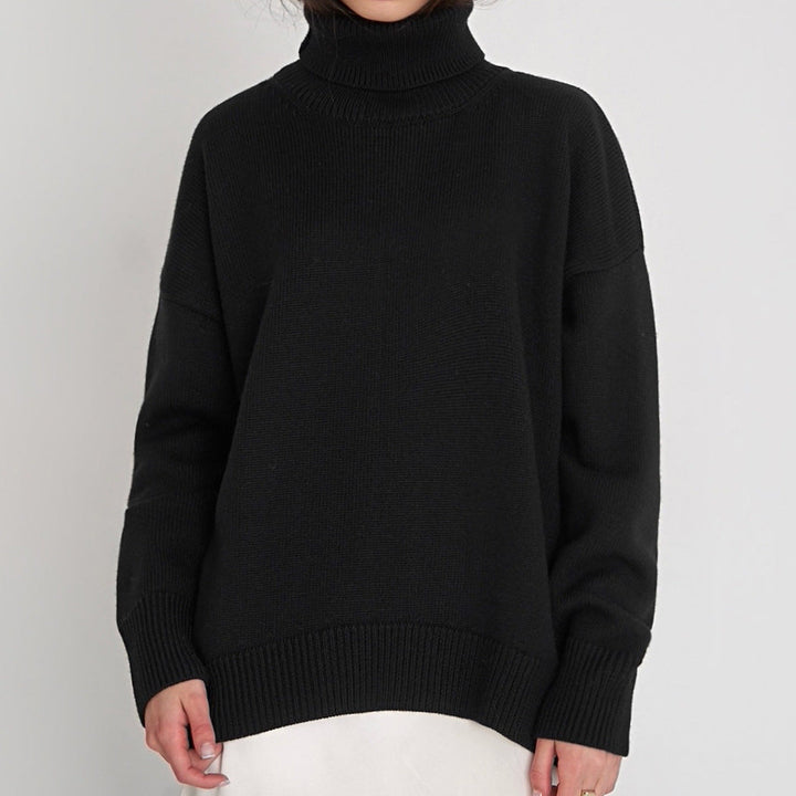Women's Oversized Turtleneck Sweater with Ribbed Texture Lune London