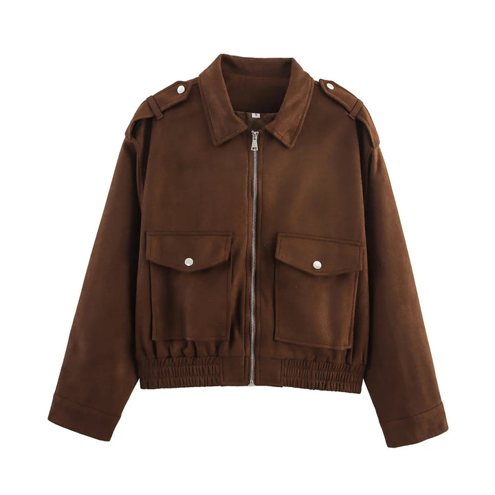 Trendy utility jacket for women with patch pockets and high collar Lune London