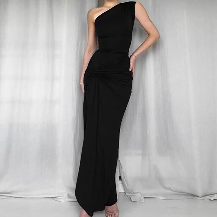 Ladies Elegant Asymmetrical Maxi Dress with Refined Draping Lune London