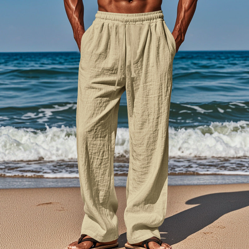 Light beach pants for men with elastic waistband and handy side pockets Lune London