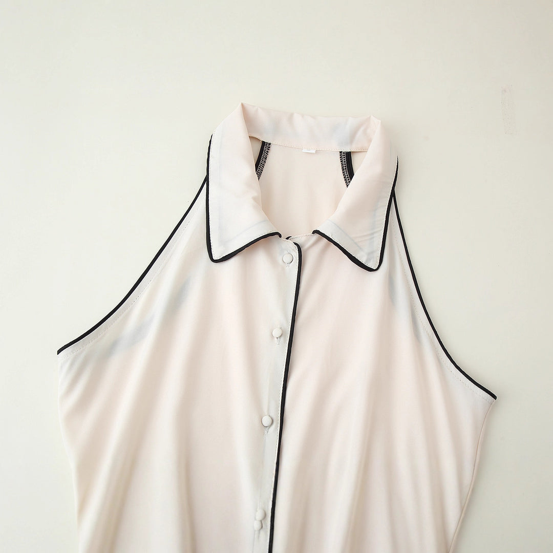 Maxi dress for women with elegant collar and pretty button design Lune London