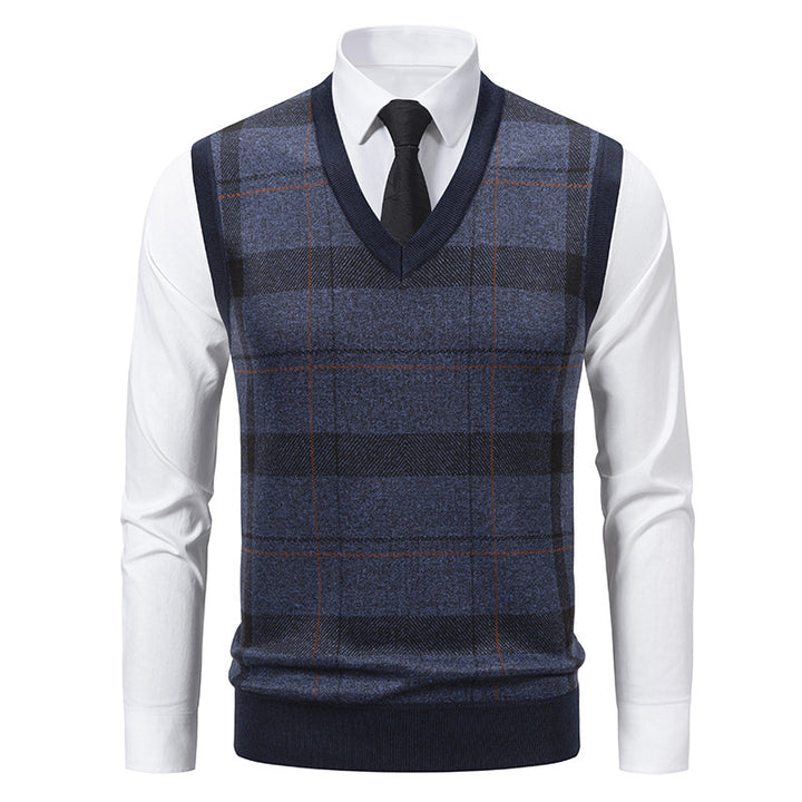 Knitted vest for men with a modern checkered pattern Lune London