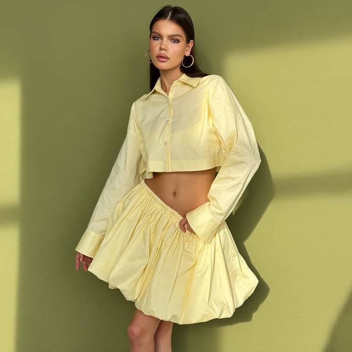 Lune London ruffle crop top and short set for women