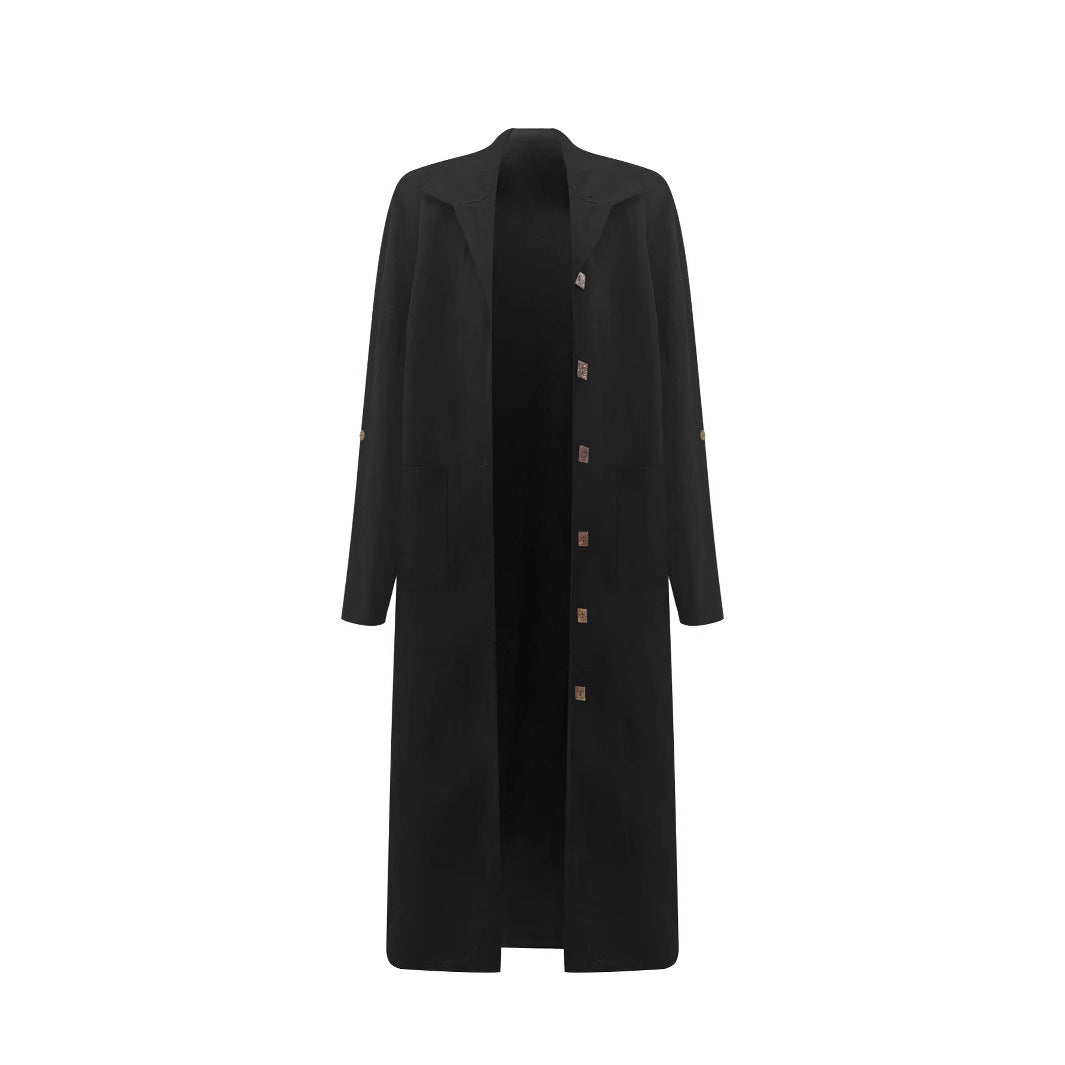 Ladies Long Oversized Jacket with elegant button details and a deep collar Lune London