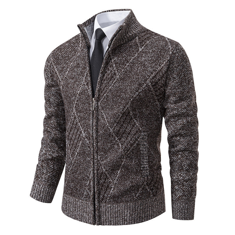 Men's knit jacket with high collar and elegant cable pattern Lune London