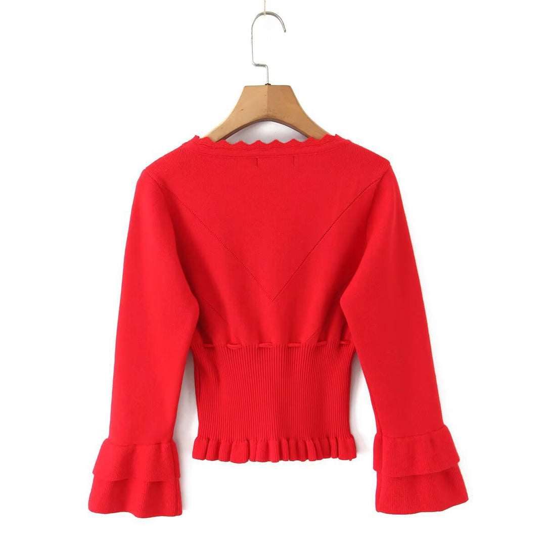 Original cut knitted jacket for women with ruffle details Lune London