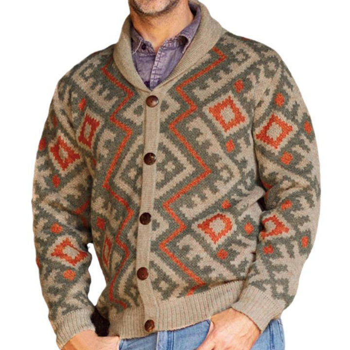 Men's knit jacket with geometric pattern and comfortable shawl collar Lune London