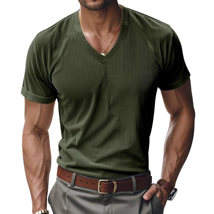 Men's short sleeve knitted V neck T-shirt Lune London