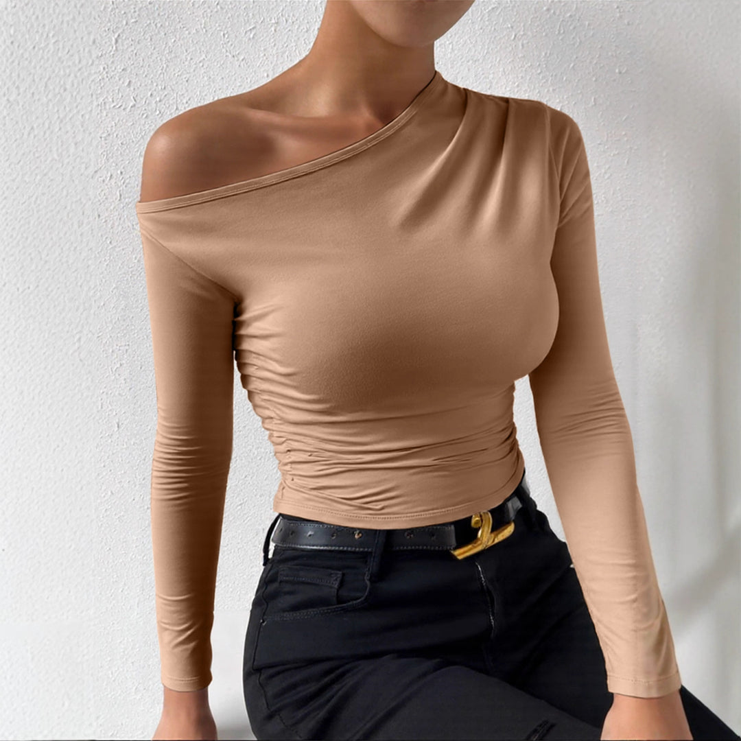 Women's long sleeve shirt with asymmetric neckline and figure-hugging cut Lune London