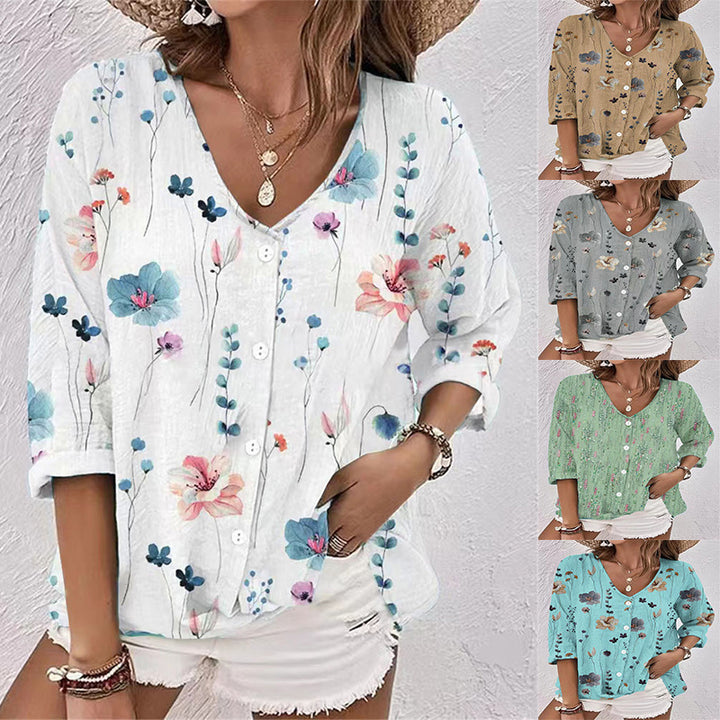 Women's blouse with floral design and button front Lune London