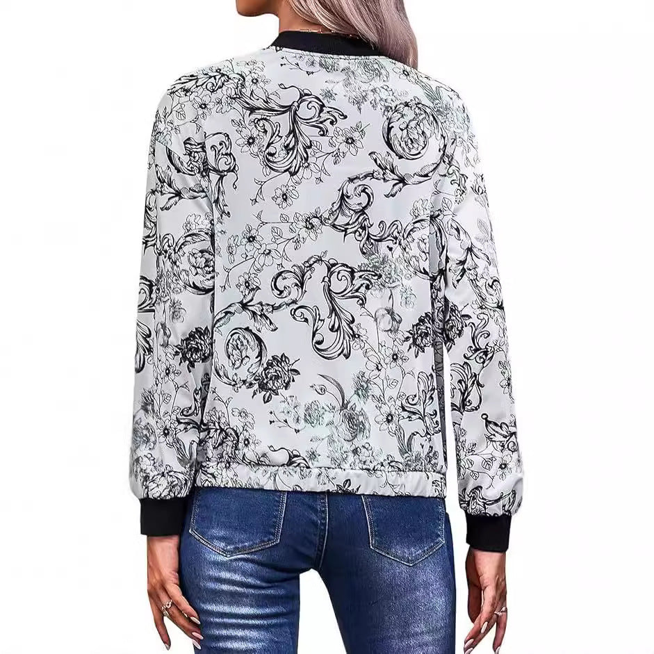 Women's bomber jacket with floral pattern and elastic edges Lune London