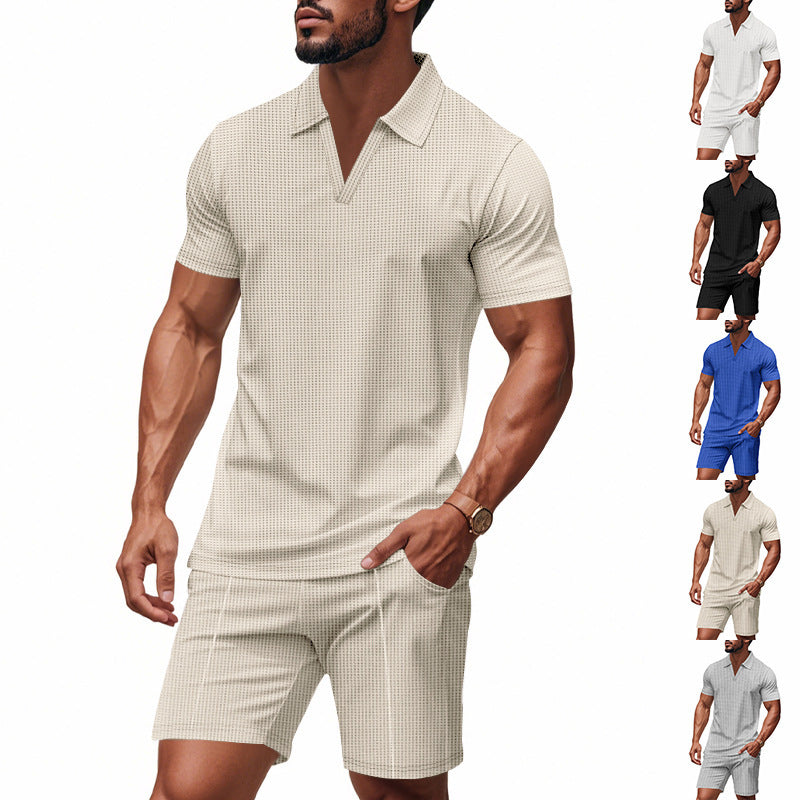 Men's polo set and shorts with trendy V-neck Lune London