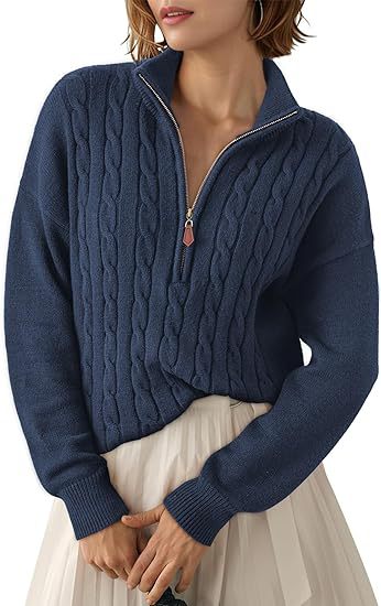 Chunky knit sweater for women with high collar and half-zip Lune London