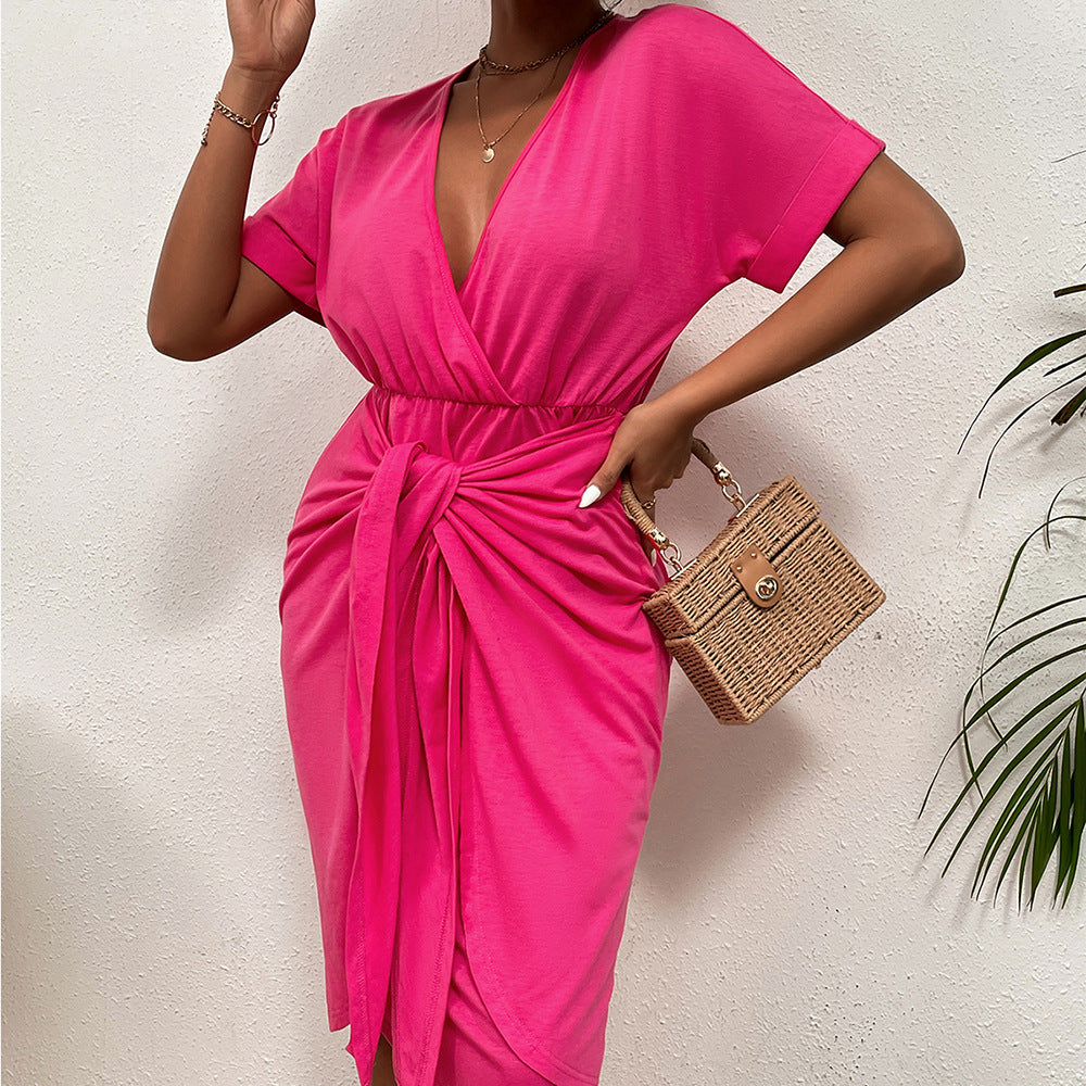 Wrap dress for women with deep V-neck and waist belt Lune London