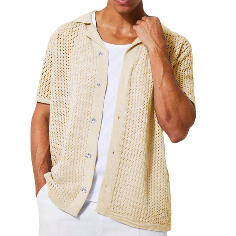 Open collar knit shirt for men with short sleeves and breathable Lune London