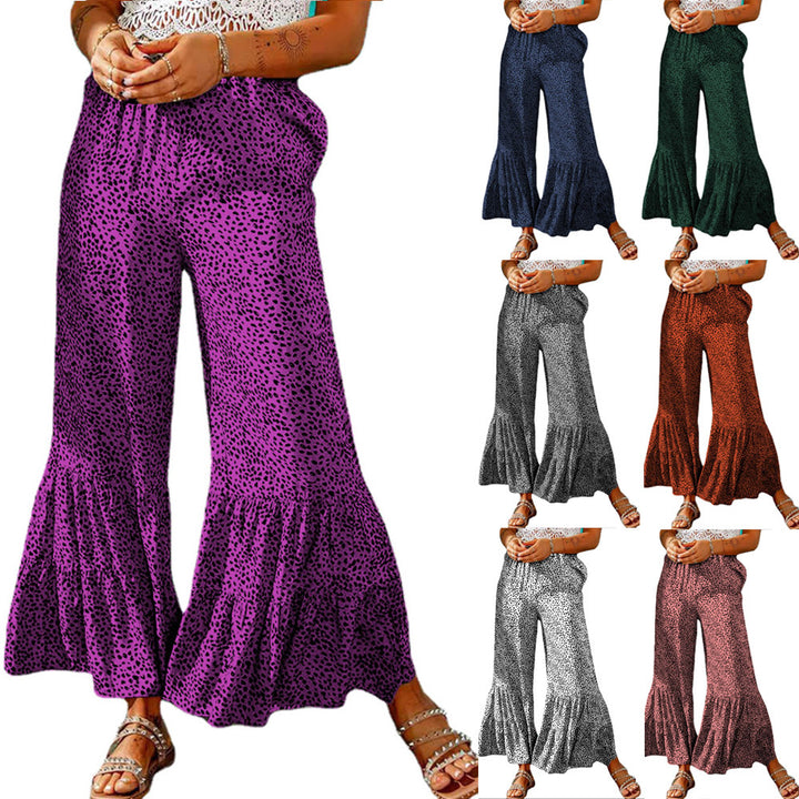 Wide leg palazzo pants for women with a voluminous hem and elastic waistband Lune London