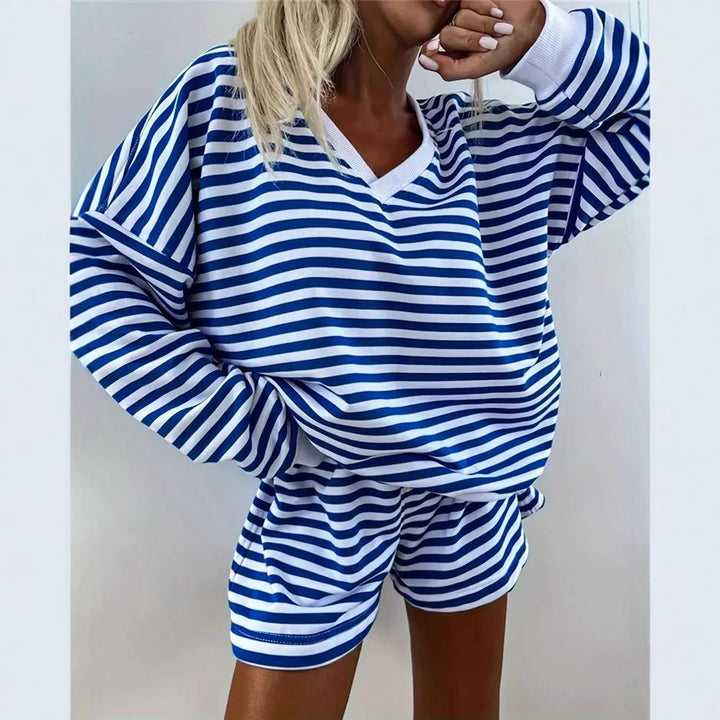 Ladies Striped Sports Top with Short Shorts Lune London