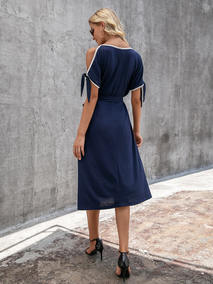 Casual midi dress for women with adjustable belt and bow details Lune London
