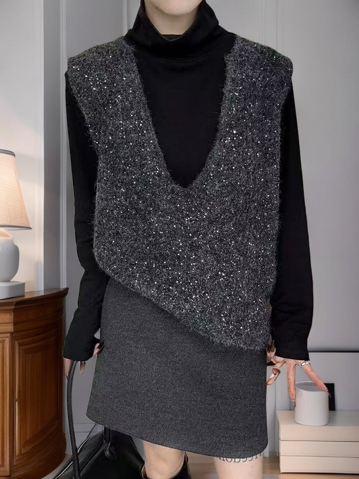 Gilet tricoté à la mode pour femmes avec décolleté en V profond et coupe créative Chic & Stil
