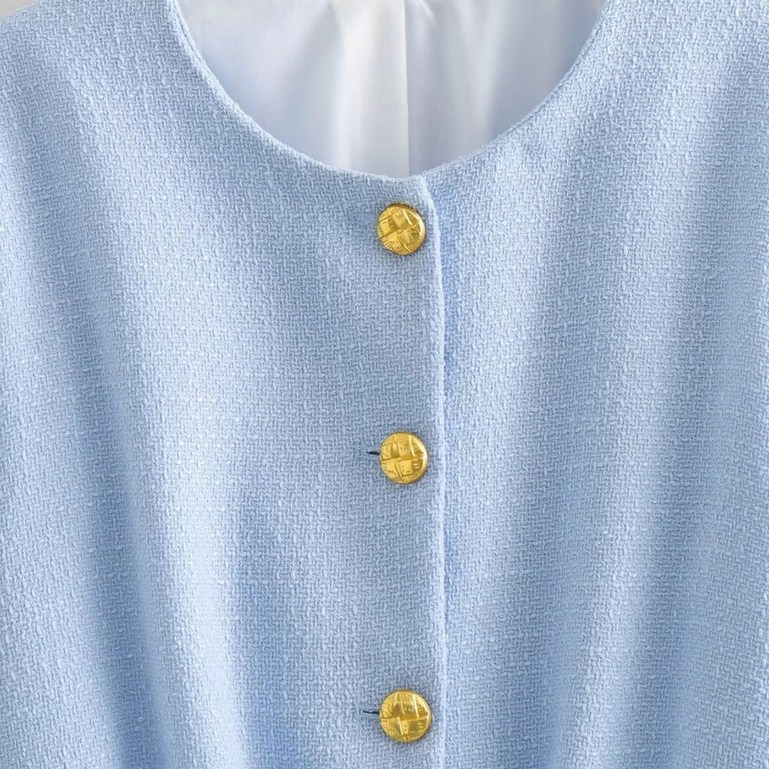 Elegant women's short jacket with gold button details Lune London