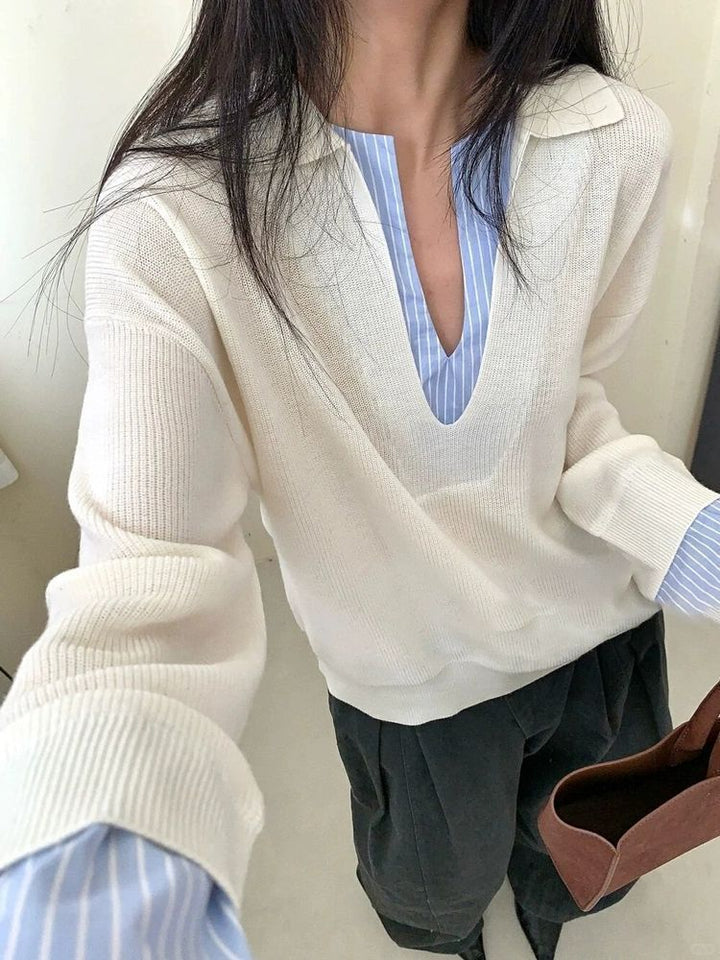 Pull élégant pour les femmes avec col de chemise inséré Chic & Stil