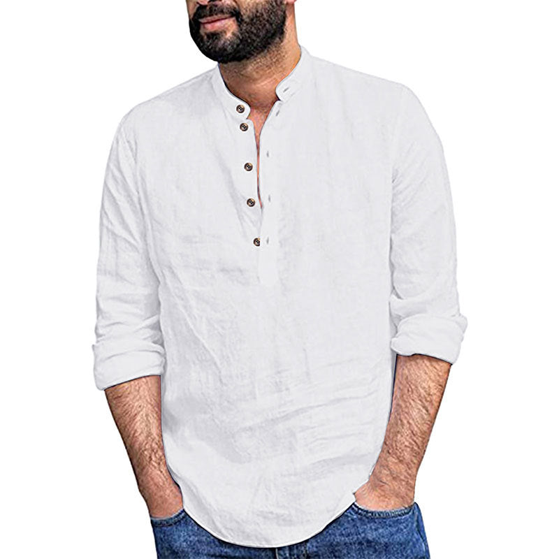 Casual long sleeve shirt for men with button placket and high collar Lune London