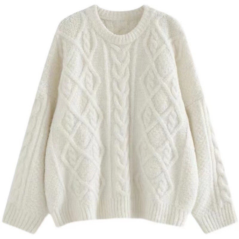 Women Large knitted sweater with cable pattern and loose fit Chic and Style