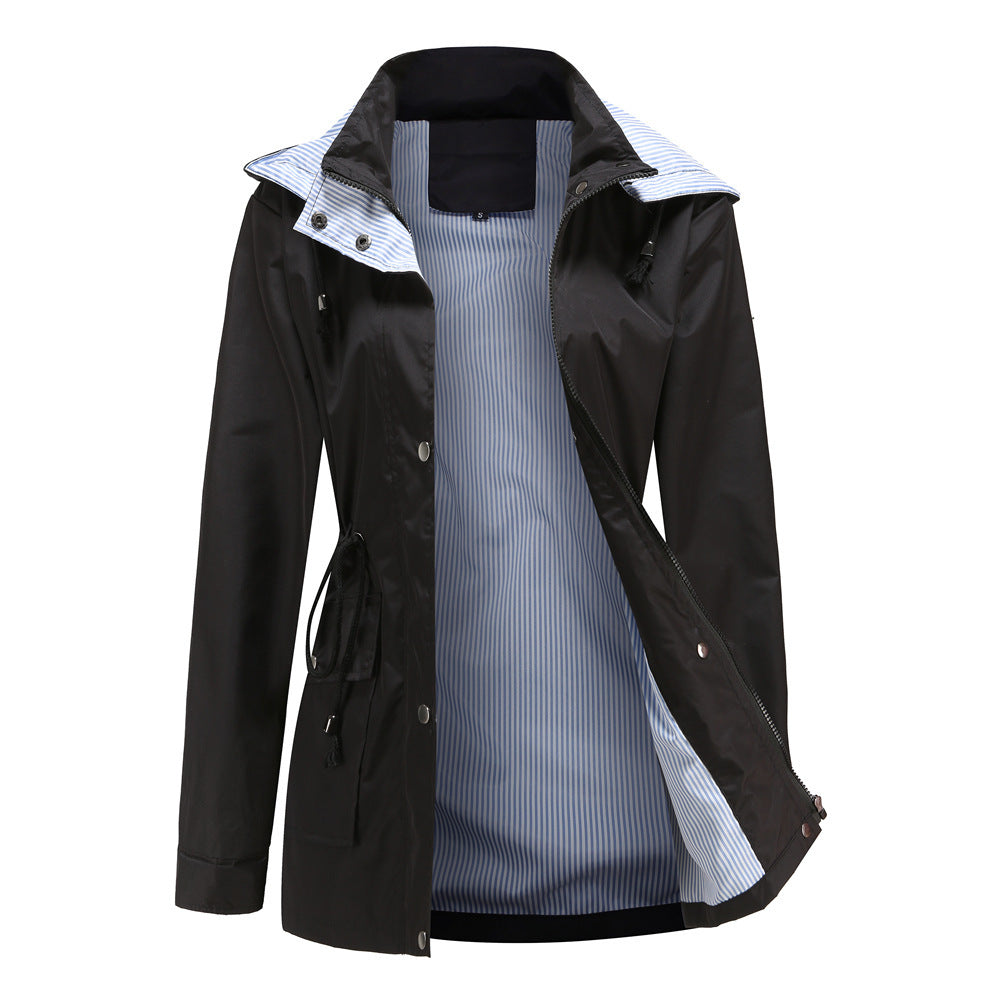 Veste de pluie imperméable pour femmes avec capuche ajustable et cordon de taille Lune London