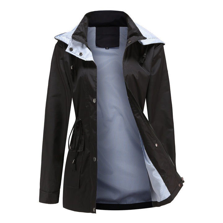 Veste de pluie imperméable pour femmes avec capuche ajustable et cordon de taille Lune London